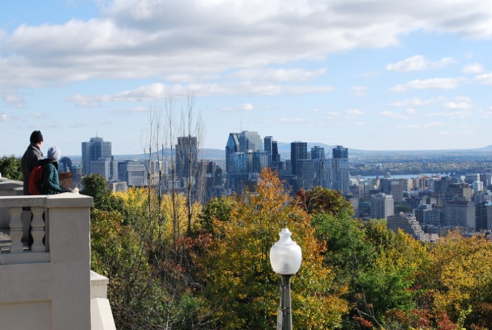 View of Montreal from the Mount Royal lookout in autumn